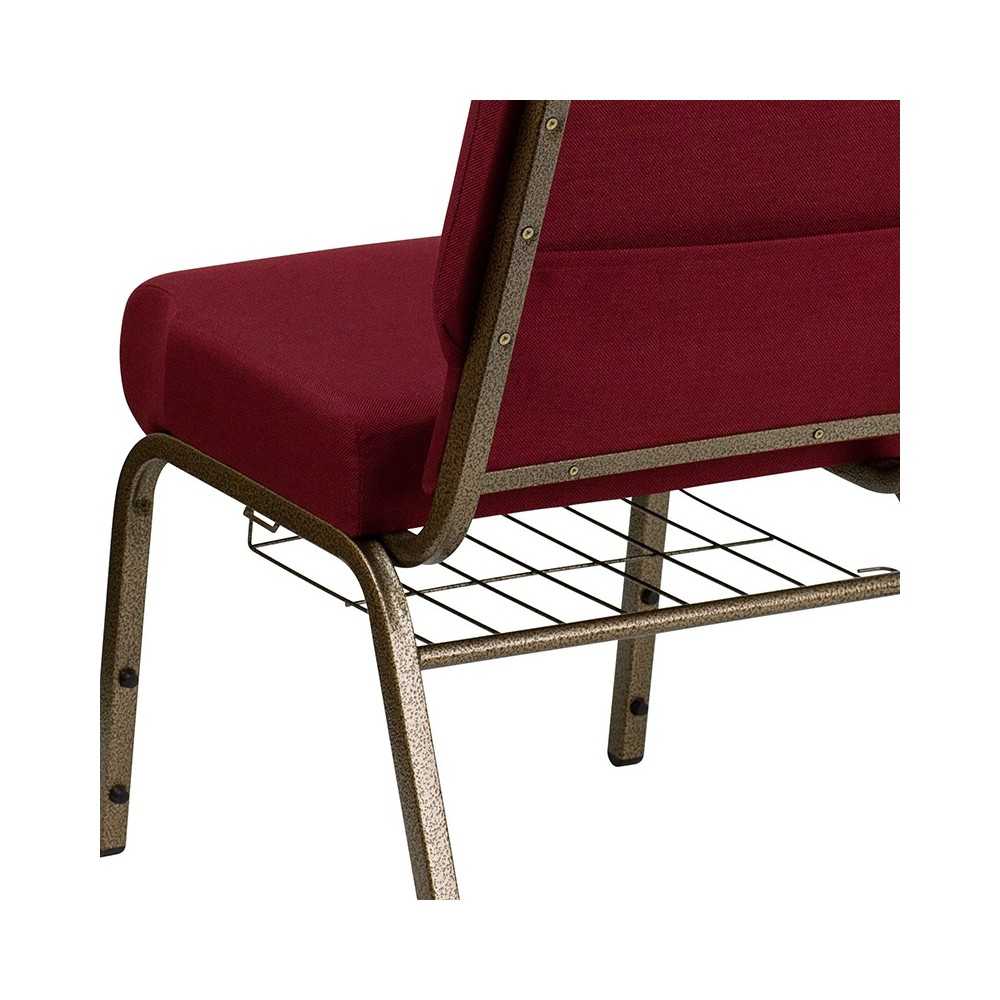 21''W Church Chair in Burgundy Fabric with Cup Book Rack - Gold Vein Frame