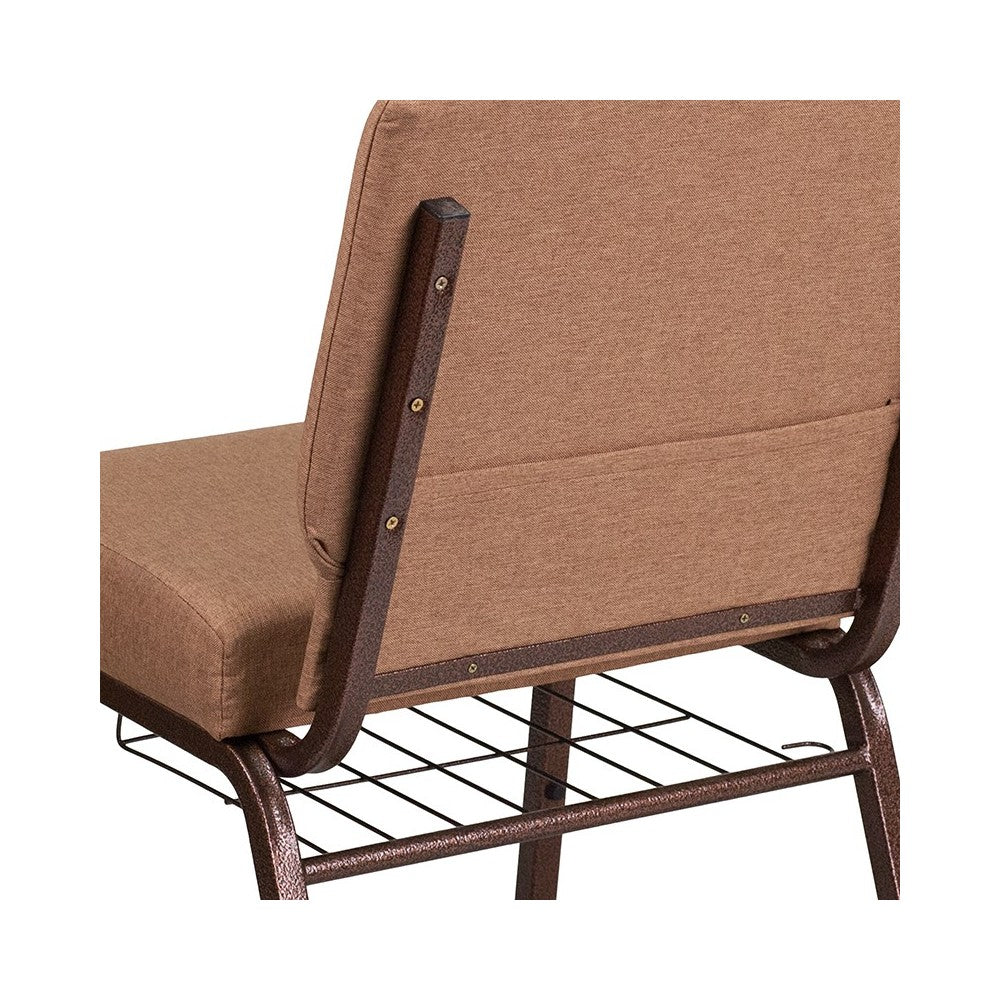 21''W Church Chair in Caramel Fabric with Cup Book Rack - Copper Vein Frame