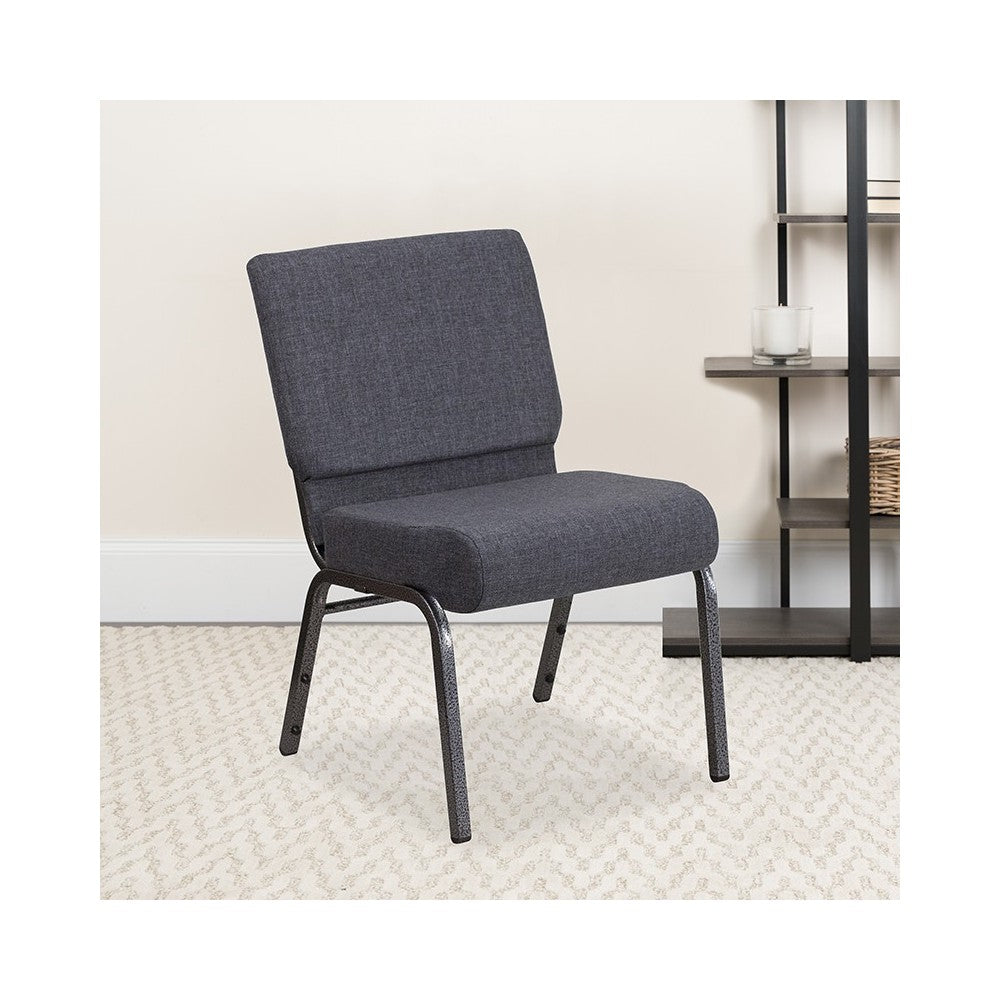 21''W Church Chair in Dark Gray Fabric - Silver Vein Frame
