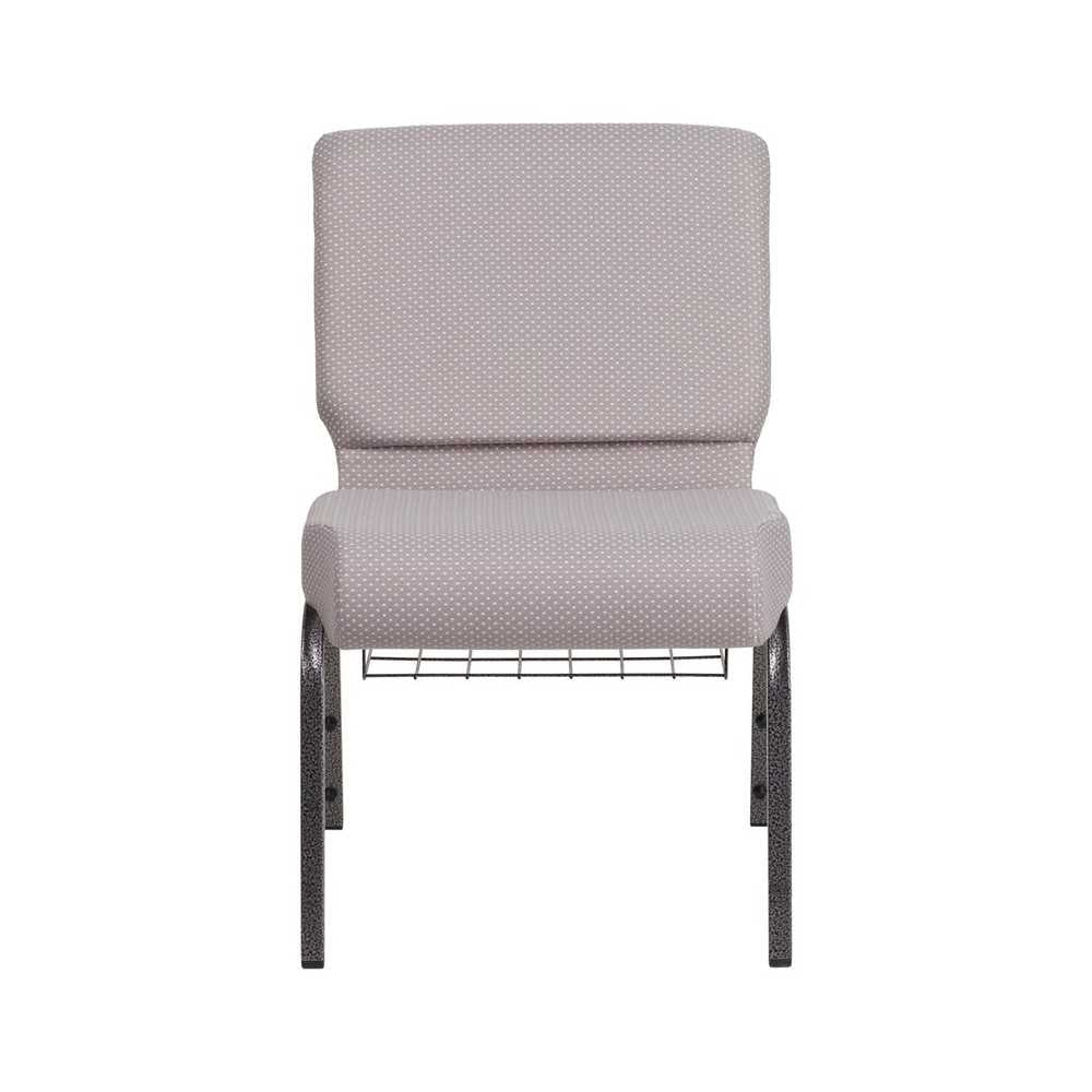21''W Church Chair in Gray Dot Fabric with Book Rack - Silver Vein Frame
