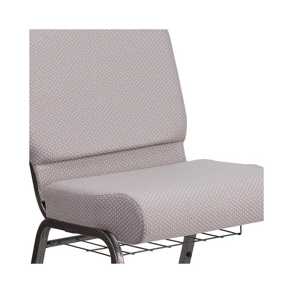 21''W Church Chair in Gray Dot Fabric with Book Rack - Silver Vein Frame