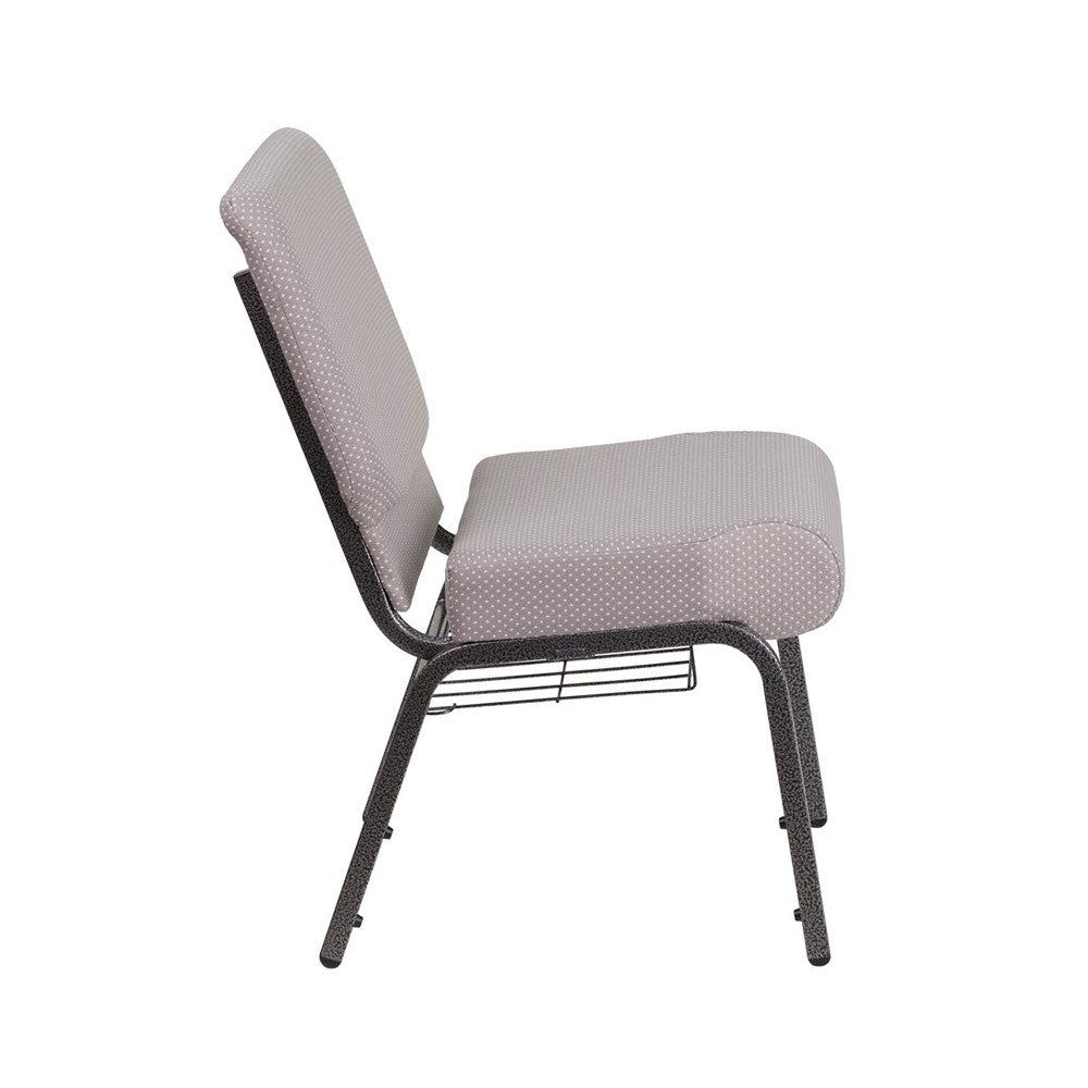 21''W Church Chair in Gray Dot Fabric with Book Rack - Silver Vein Frame