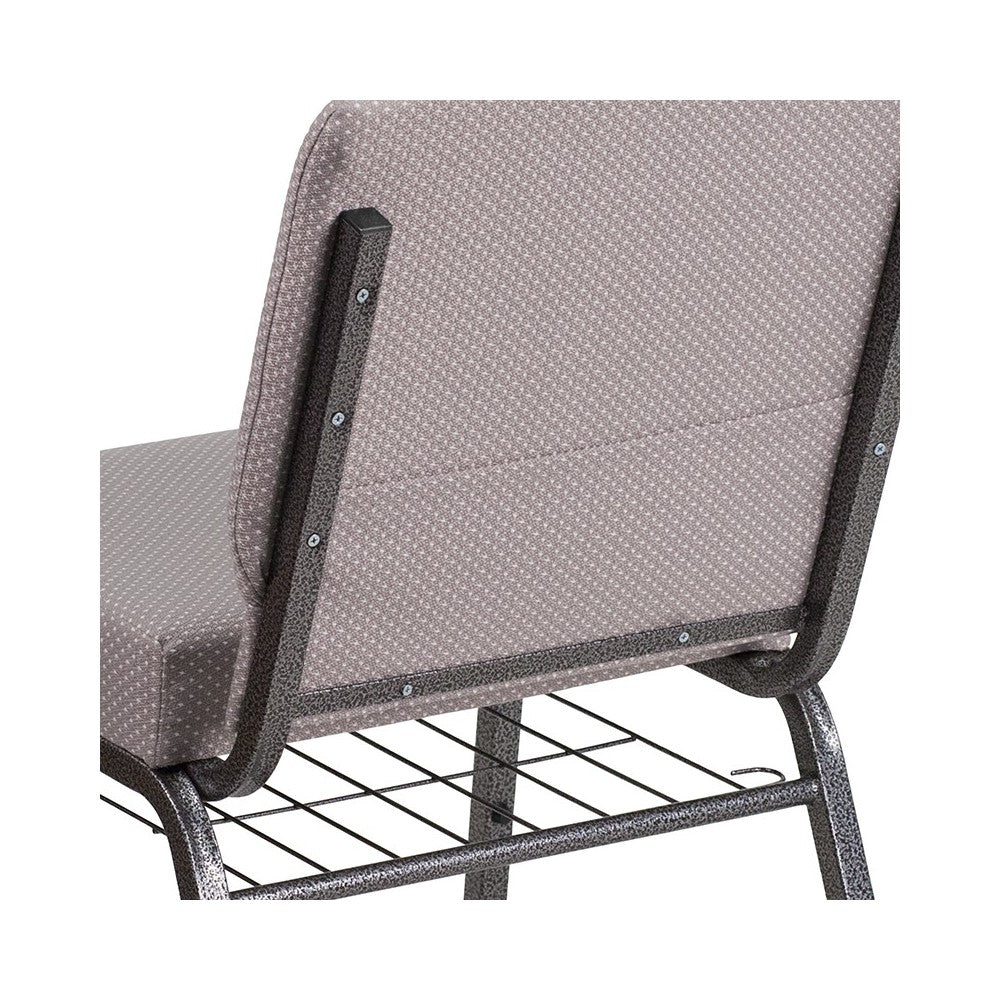 21''W Church Chair in Gray Dot Fabric with Book Rack - Silver Vein Frame
