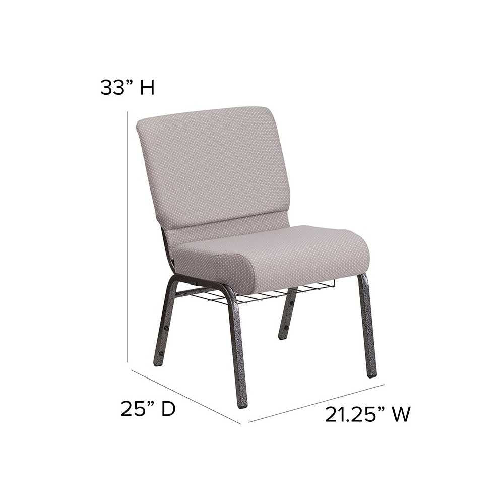 21''W Church Chair in Gray Dot Fabric with Book Rack - Silver Vein Frame