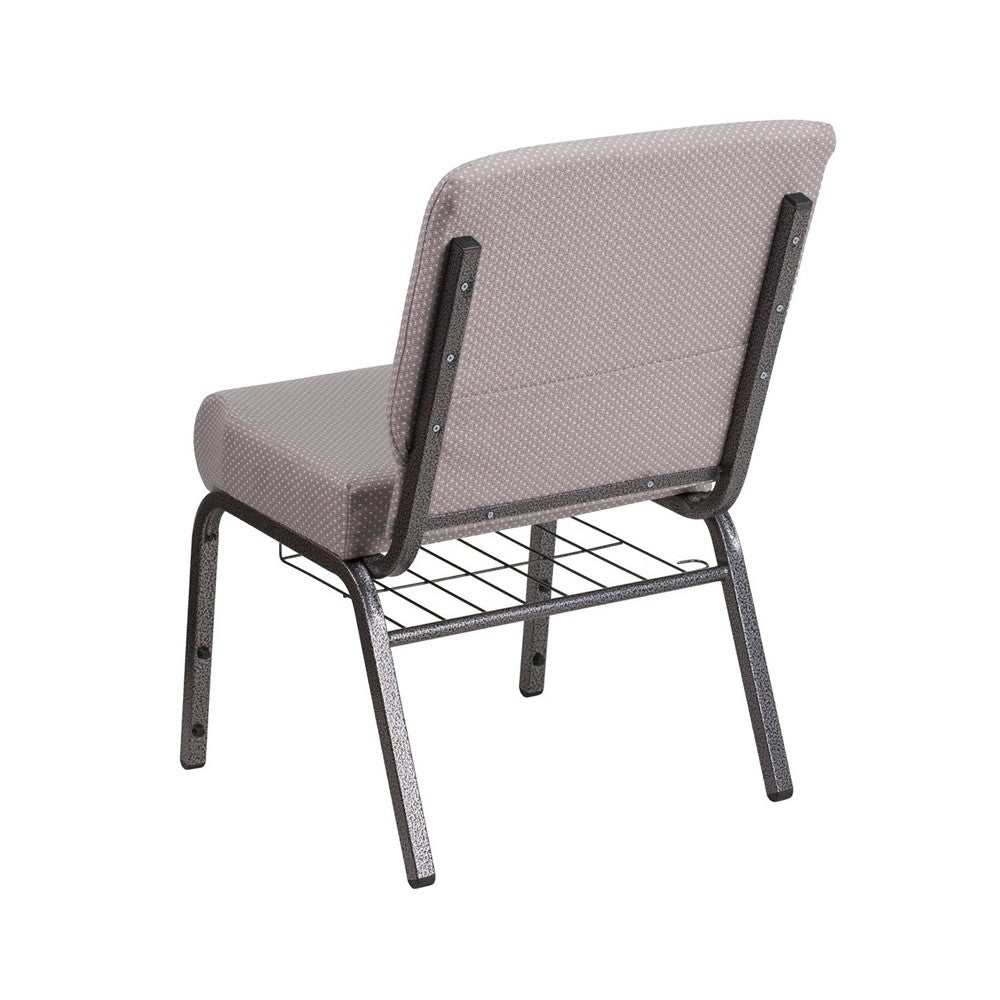 21''W Church Chair in Gray Dot Fabric with Book Rack - Silver Vein Frame