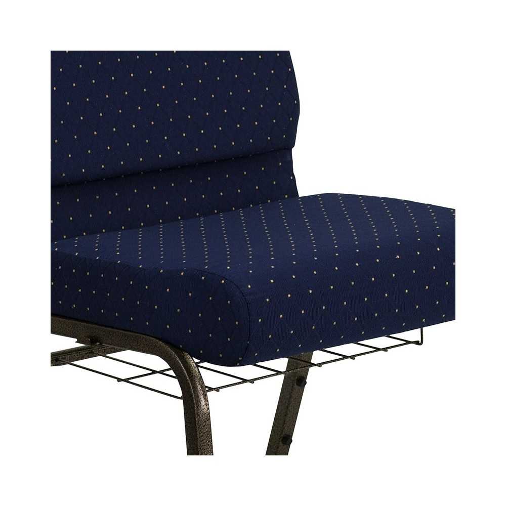 21''W Church Chair in Navy Blue Dot Patterned Fabric with Book Rack - Gold Vein Frame