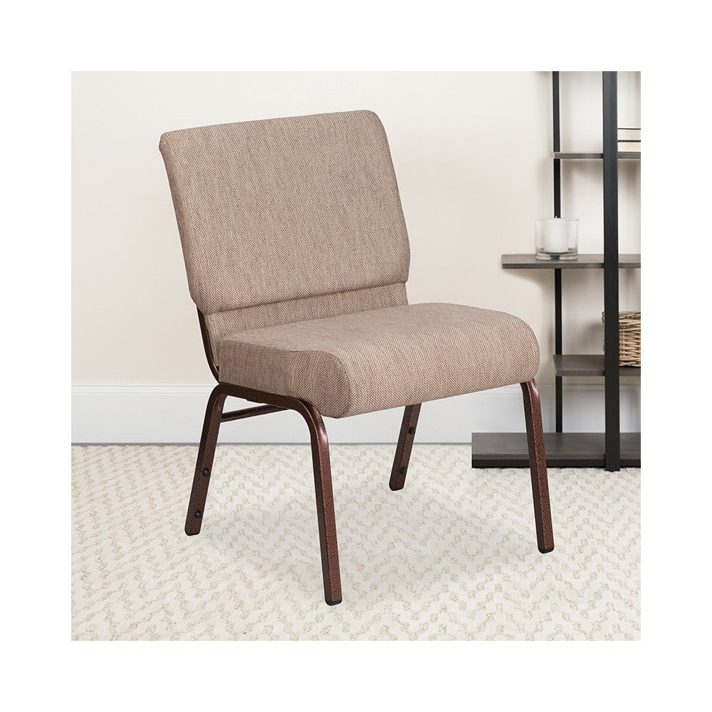 21''W Stacking Church Chair in Beige Fabric - Copper Vein Frame