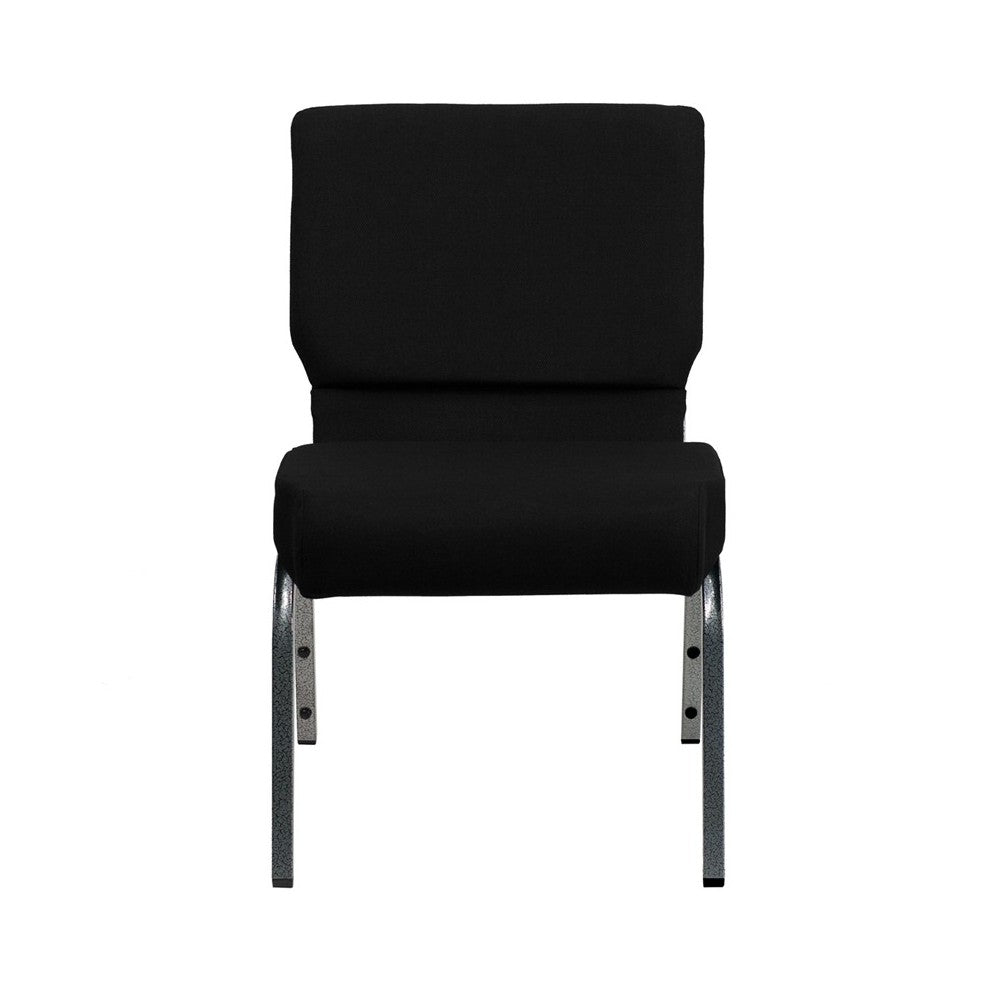 21''W Stacking Church Chair in Black Fabric - Silver Vein Frame