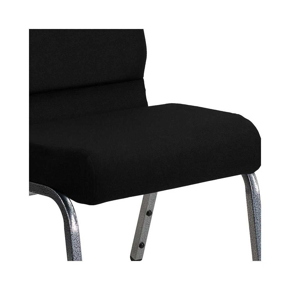 21''W Stacking Church Chair in Black Fabric - Silver Vein Frame