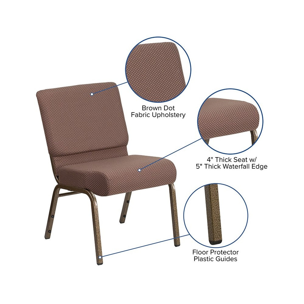 21''W Stacking Church Chair in Brown Dot Fabric - Gold Vein Frame