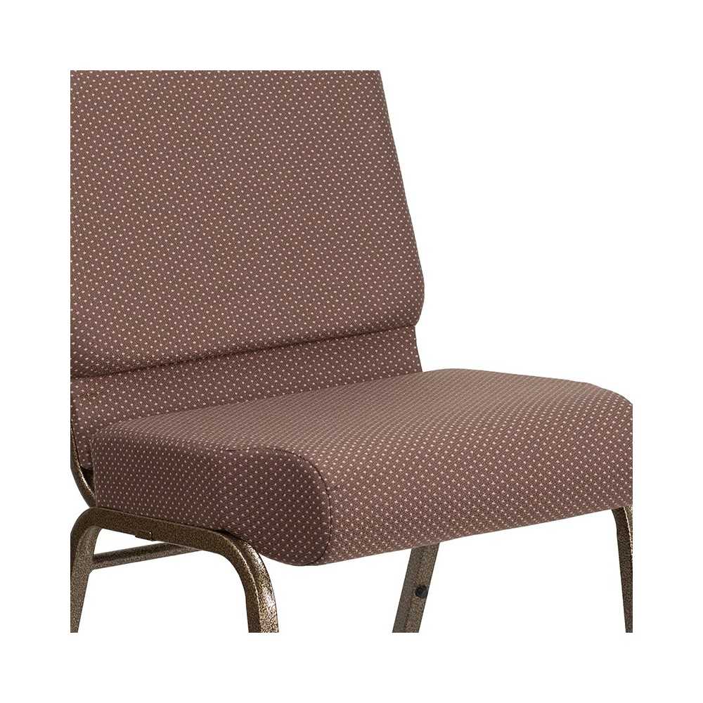 21''W Stacking Church Chair in Brown Dot Fabric - Gold Vein Frame