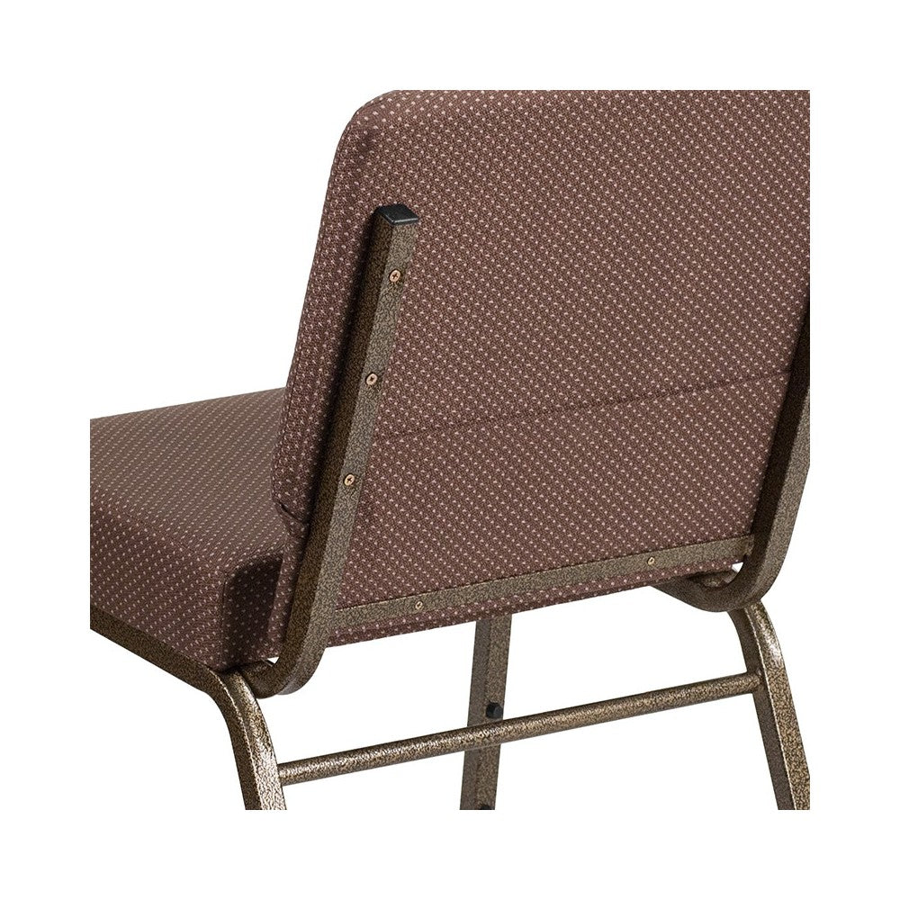 21''W Stacking Church Chair in Brown Dot Fabric - Gold Vein Frame