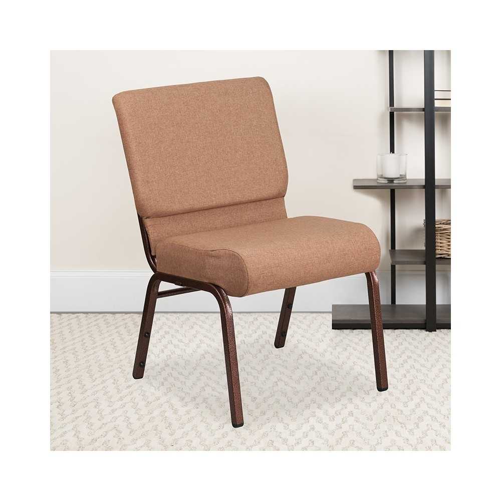 21''W Stacking Church Chair in Caramel Fabric - Copper Vein Frame