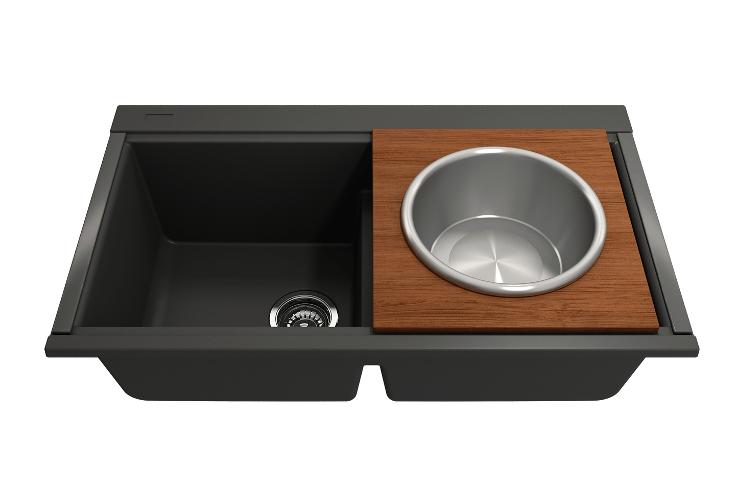 Prep Board Set for Workstation Sinks with Round Steel Mixing Bowl and Colander