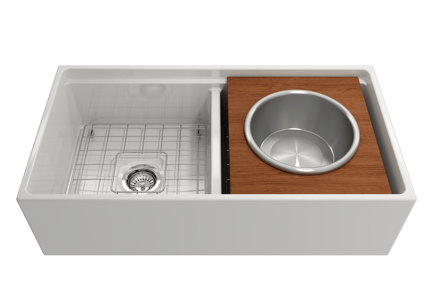 Prep Board Set for Workstation Sinks with Round Steel Mixing Bowl and Colander