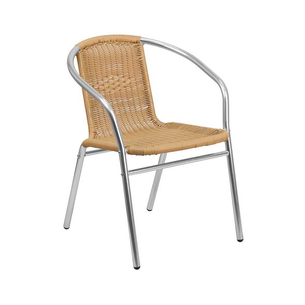 23.5'' Round Aluminum Indoor-Outdoor Table Set with 4 Beige Rattan Chairs