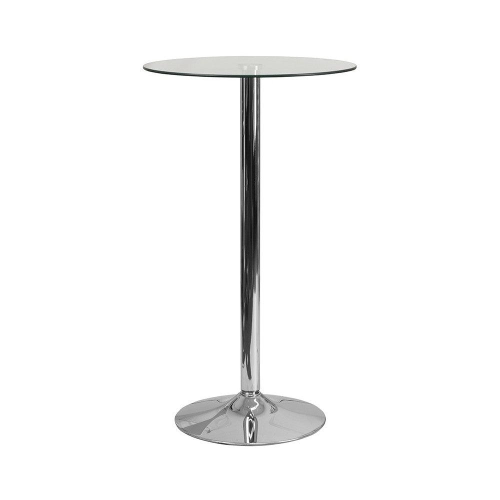 23.5'' Round Glass Table with 35.5''H Chrome Base
