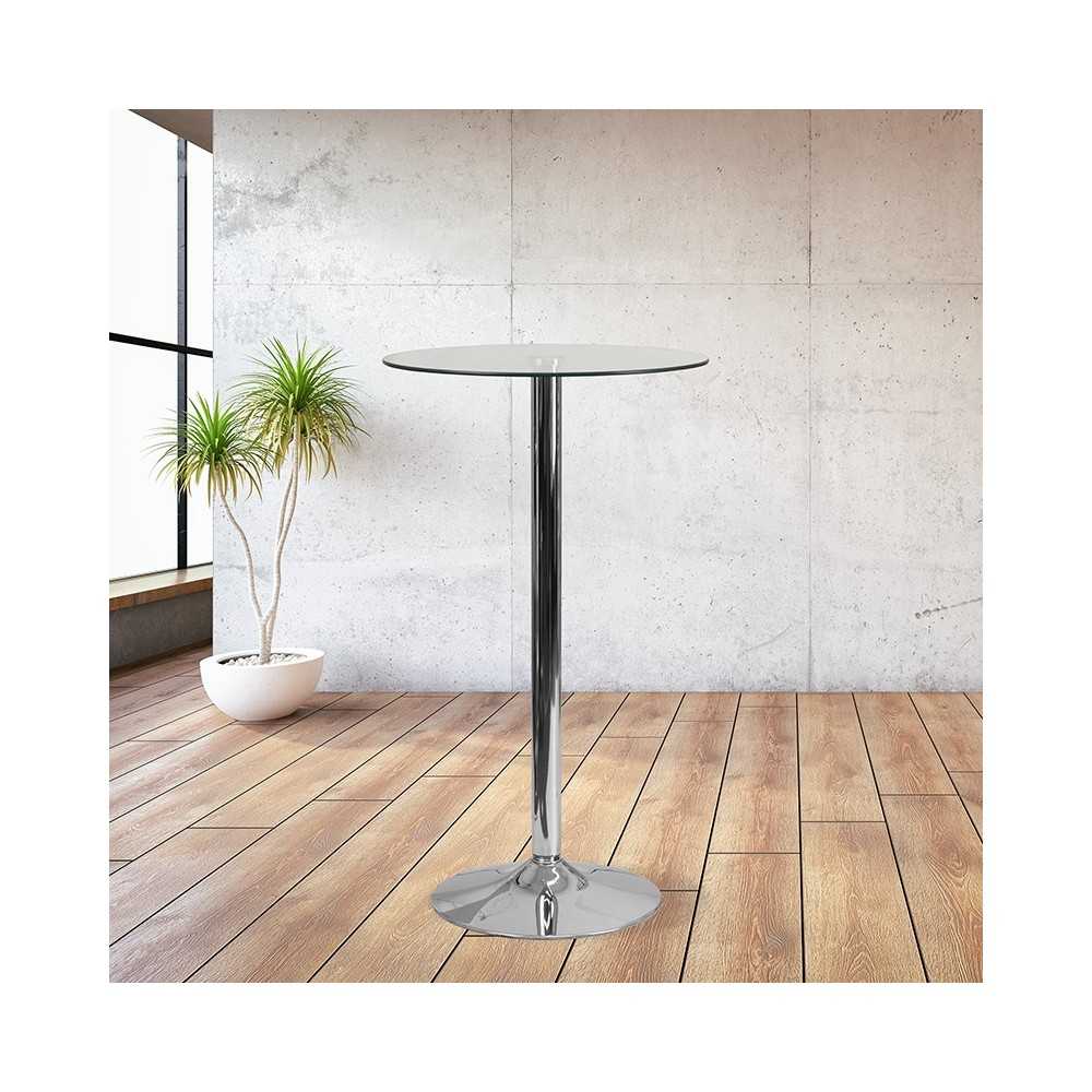 23.5'' Round Glass Table with 35.5''H Chrome Base