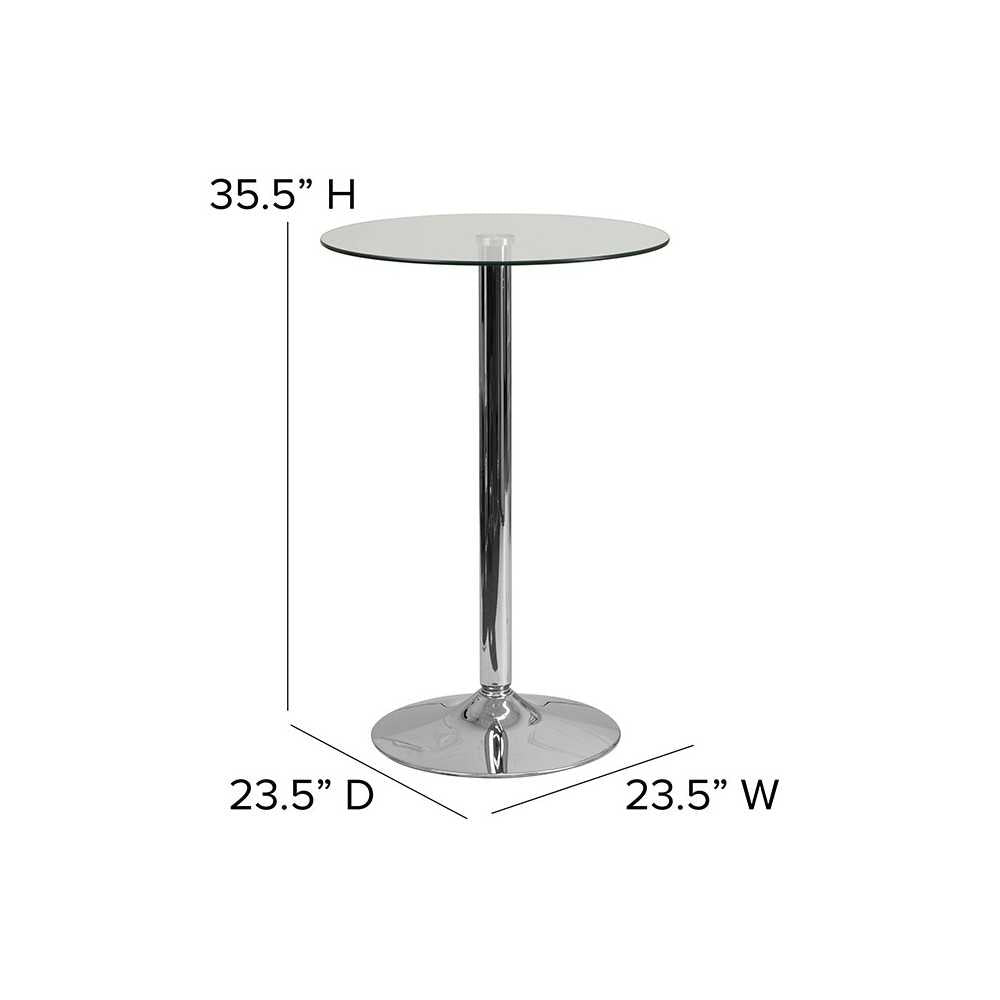 23.5'' Round Glass Table with 35.5''H Chrome Base