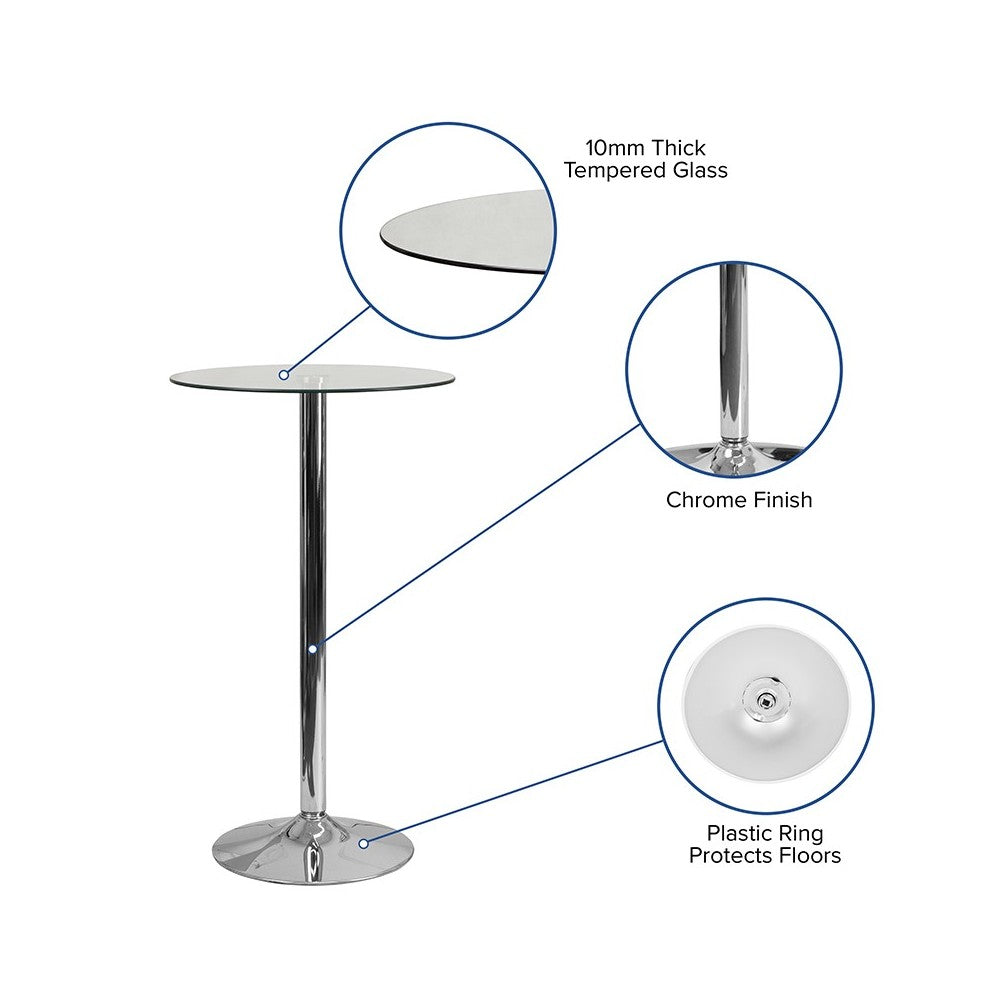 23.5'' Round Glass Table with 35.5''H Chrome Base