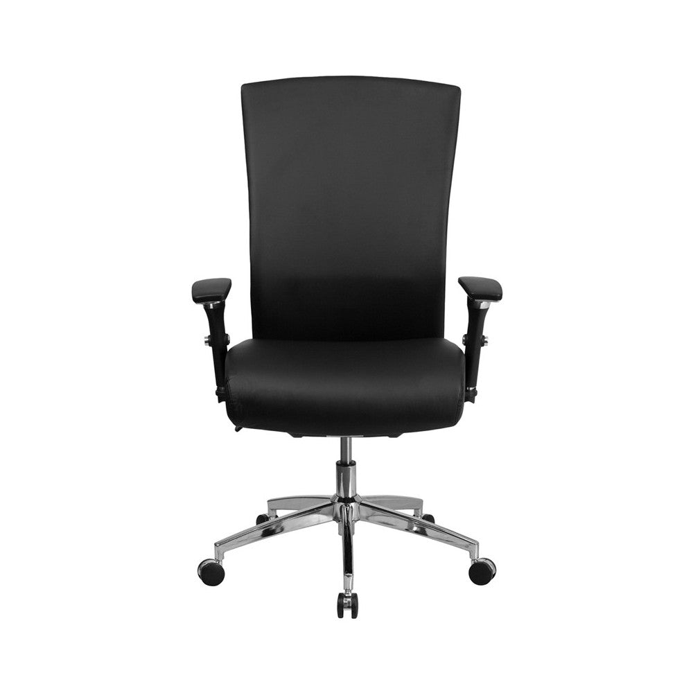 24/7 Intensive Use 300 lb. Rated Black LeatherSoft Multifunction Ergonomic Office Chair with Seat Slider