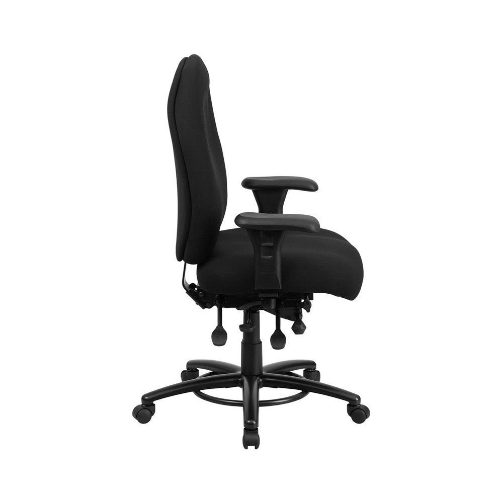 24/7 Intensive Use Big & Tall 350 lb. Rated Black Fabric Multifunction Ergonomic Office Chair - Foot Ring