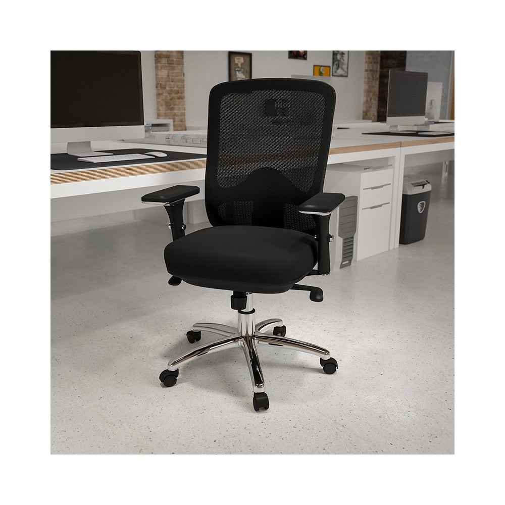 24/7 Intensive Use Big & Tall 350 lb. Rated Black Mesh Multifunction Swivel Ergonomic Office Chair