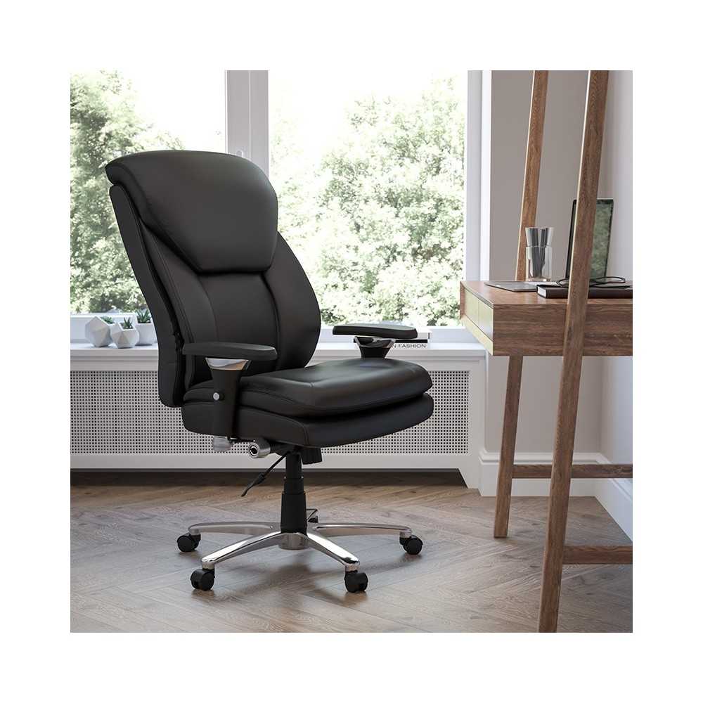 24/7 Intensive Use Big & Tall 400 lb. Rated Black LeatherSoft Ergonomic Office Chair with Lumbar Knob