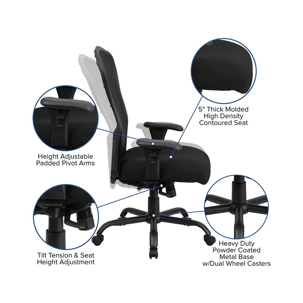 24/7 Intensive Use Big & Tall 400 lb. Rated Black Mesh Multifunction Synchro-Tilt Ergonomic Office Chair