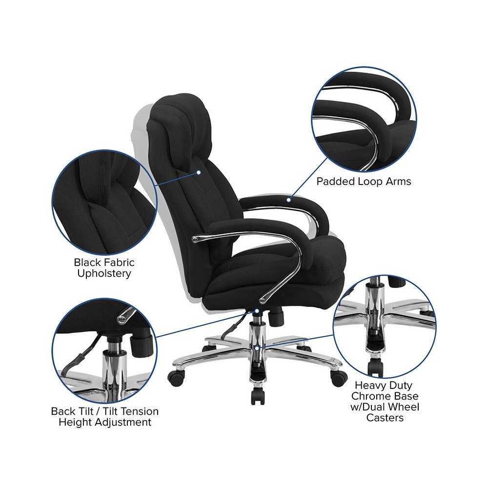 24/7 Intensive Use Big & Tall 500 lb. Rated Black Fabric Executive Ergonomic Office Chair with Loop Arms