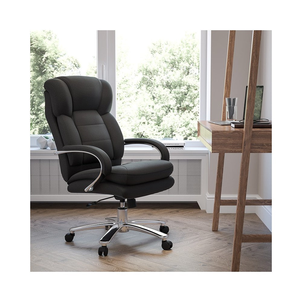 24/7 Intensive Use Big & Tall 500 lb. Rated Black Fabric Executive Ergonomic Office Chair with Loop Arms
