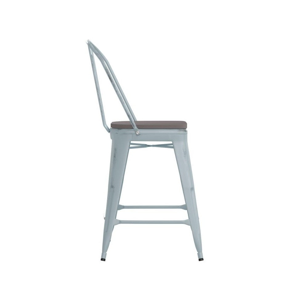 24" Green-Bl Metal Stool-Gray Seat