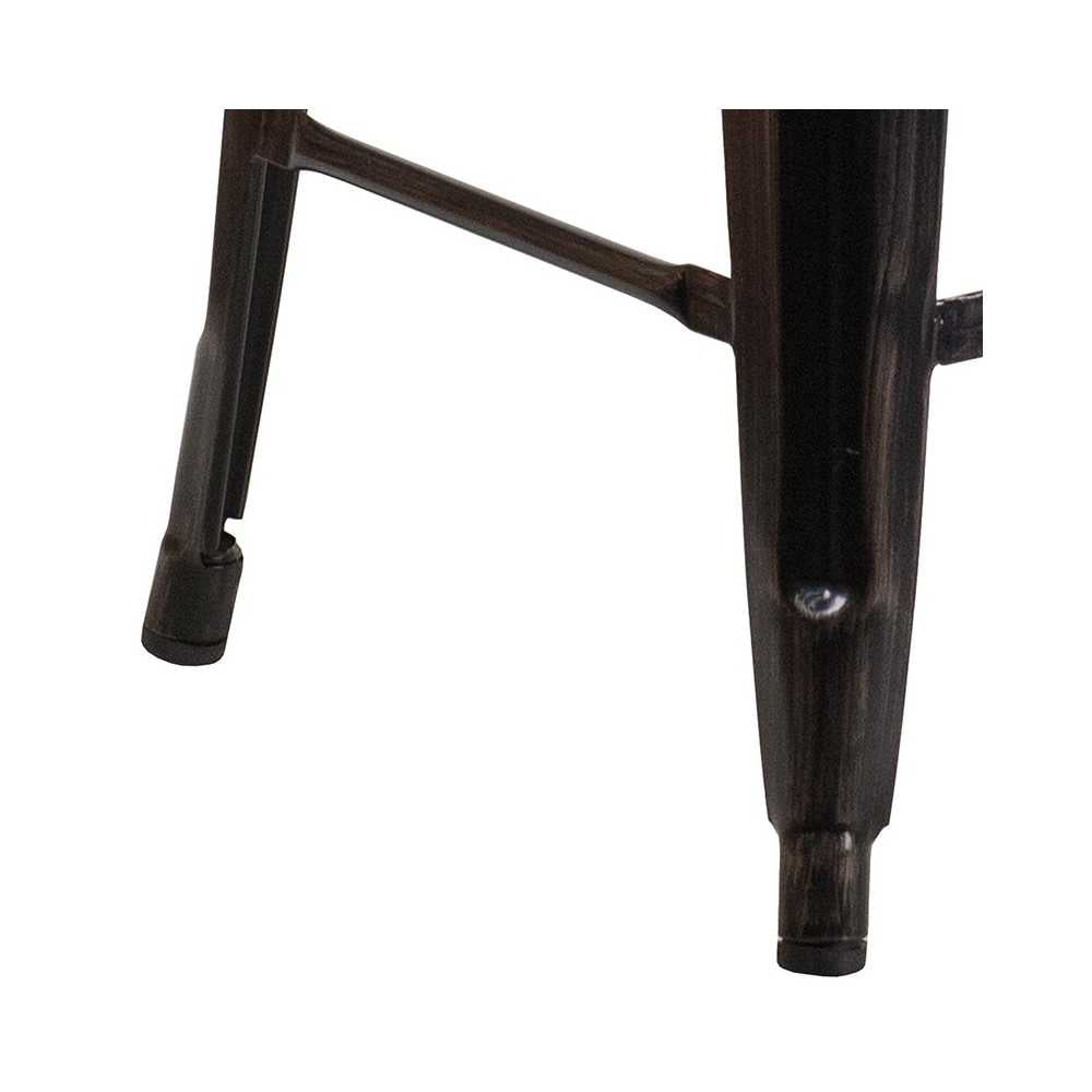 24" High Backless Black-Antique Gold Metal Counter Height Stool with Square Wood Seat