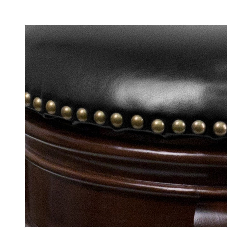 24'' High Backless Cappuccino Wood Counter Height Stool with Carved Apron and Black LeatherSoft Swivel Seat