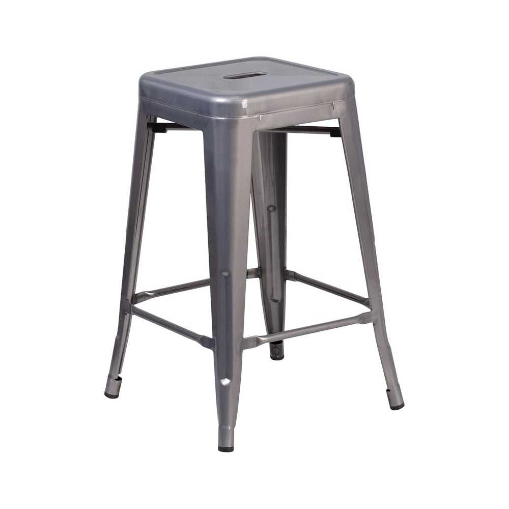 24'' High Backless Clear Coated Metal Indoor Counter Height Stool with Square Seat