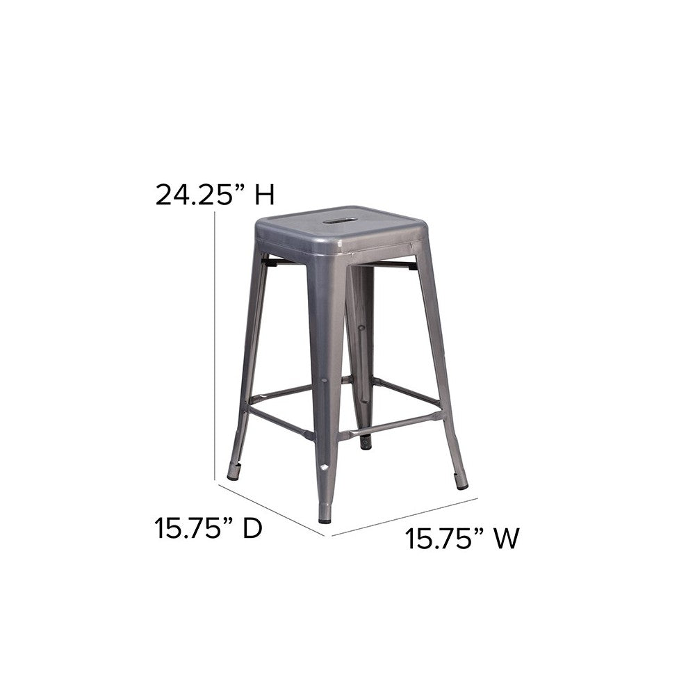 24'' High Backless Clear Coated Metal Indoor Counter Height Stool with Square Seat