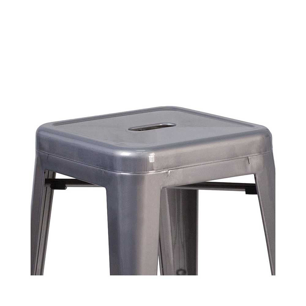 24'' High Backless Clear Coated Metal Indoor Counter Height Stool with Square Seat