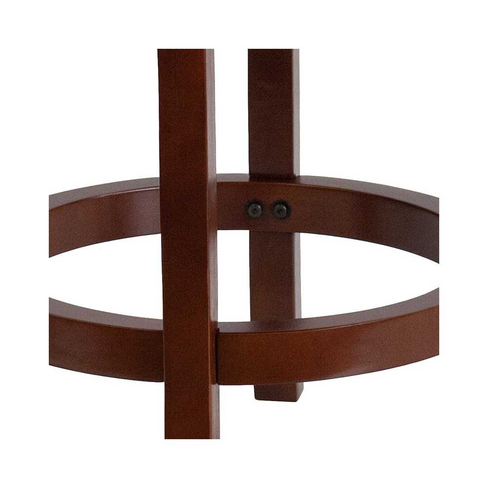 24'' High Backless Light Cherry Wood Counter Height Stool with Black LeatherSoft Swivel Seat