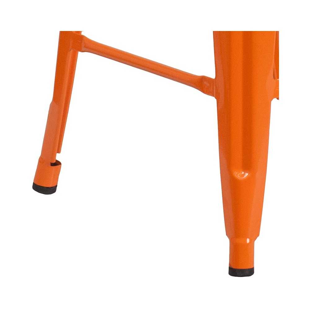 24" High Backless Orange Metal Counter Height Stool with Square Wood Seat