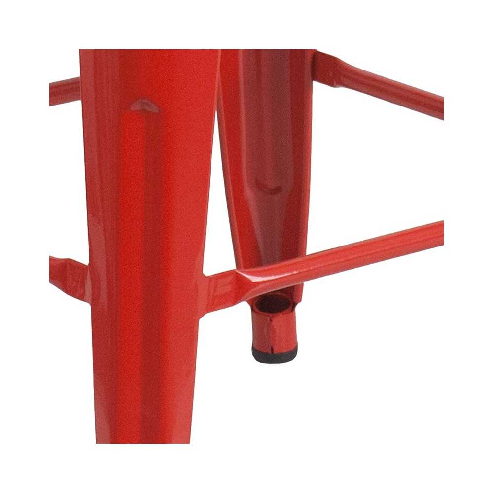 24" High Backless Red Metal Counter Height Stool with Square Wood Seat