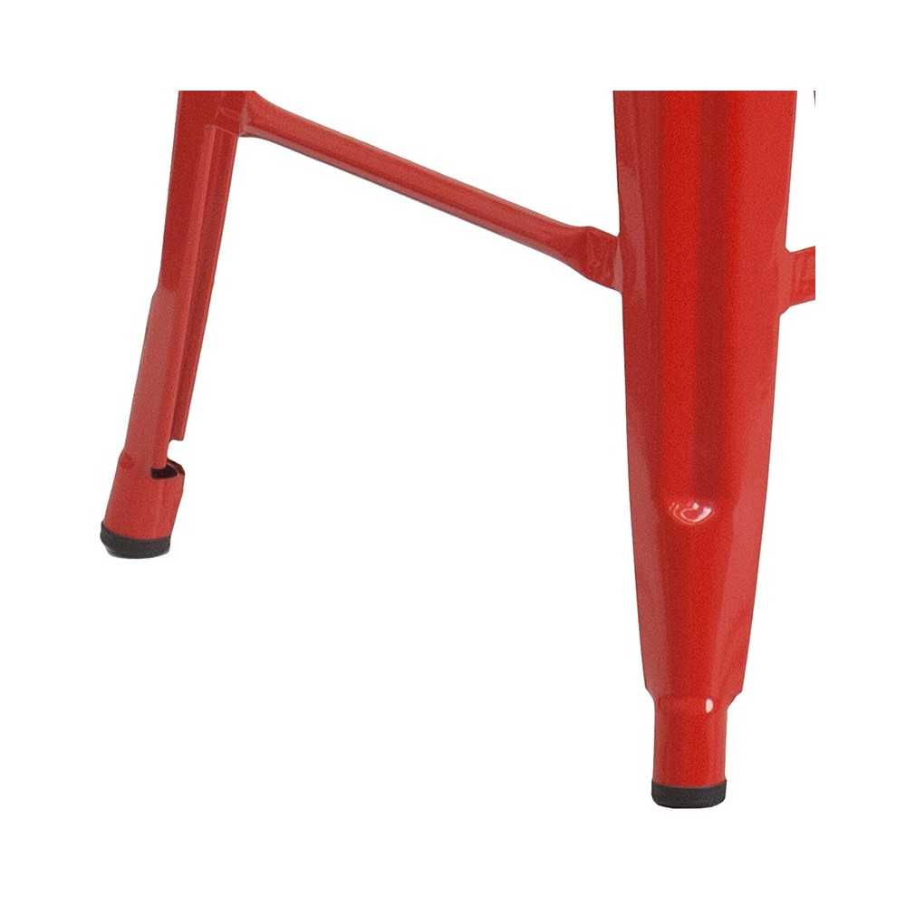 24" High Backless Red Metal Counter Height Stool with Square Wood Seat