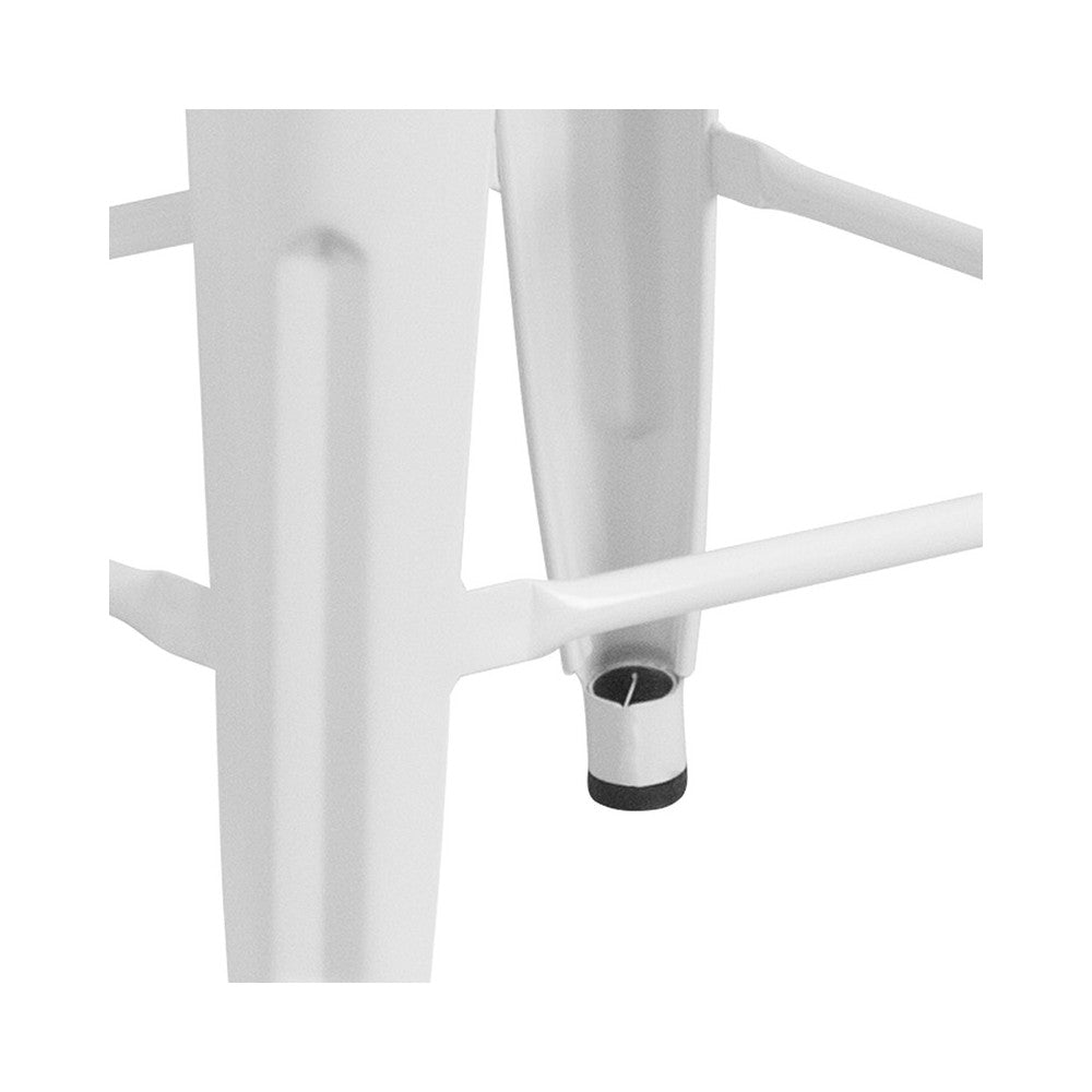 24" High Backless White Metal Counter Height Stool with Square Wood Seat