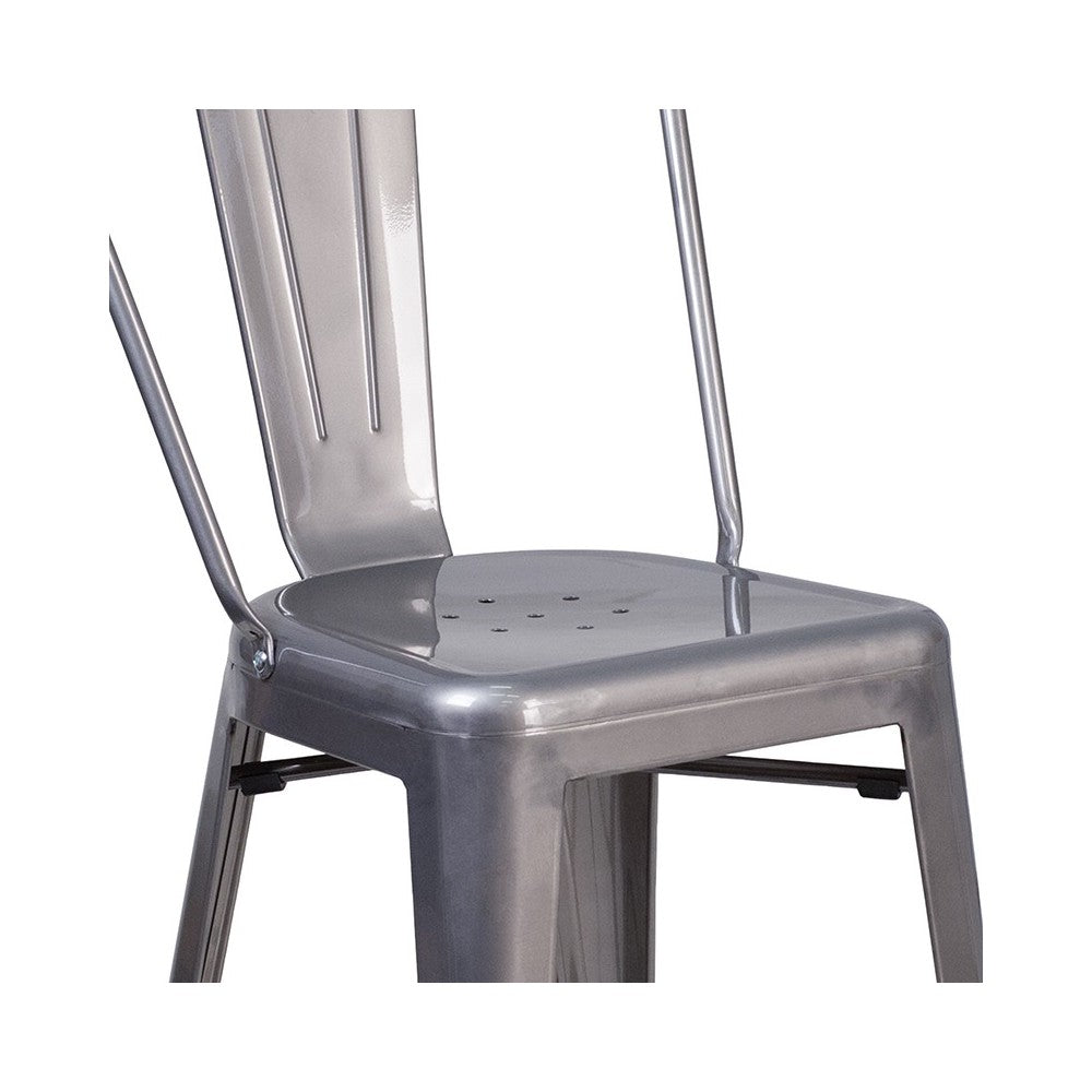 24'' High Clear Coated Indoor Counter Height Stool with Back