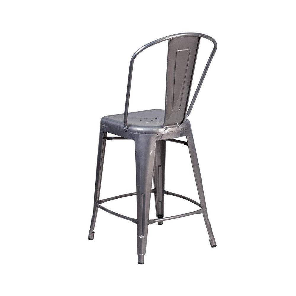 24'' High Clear Coated Indoor Counter Height Stool with Back
