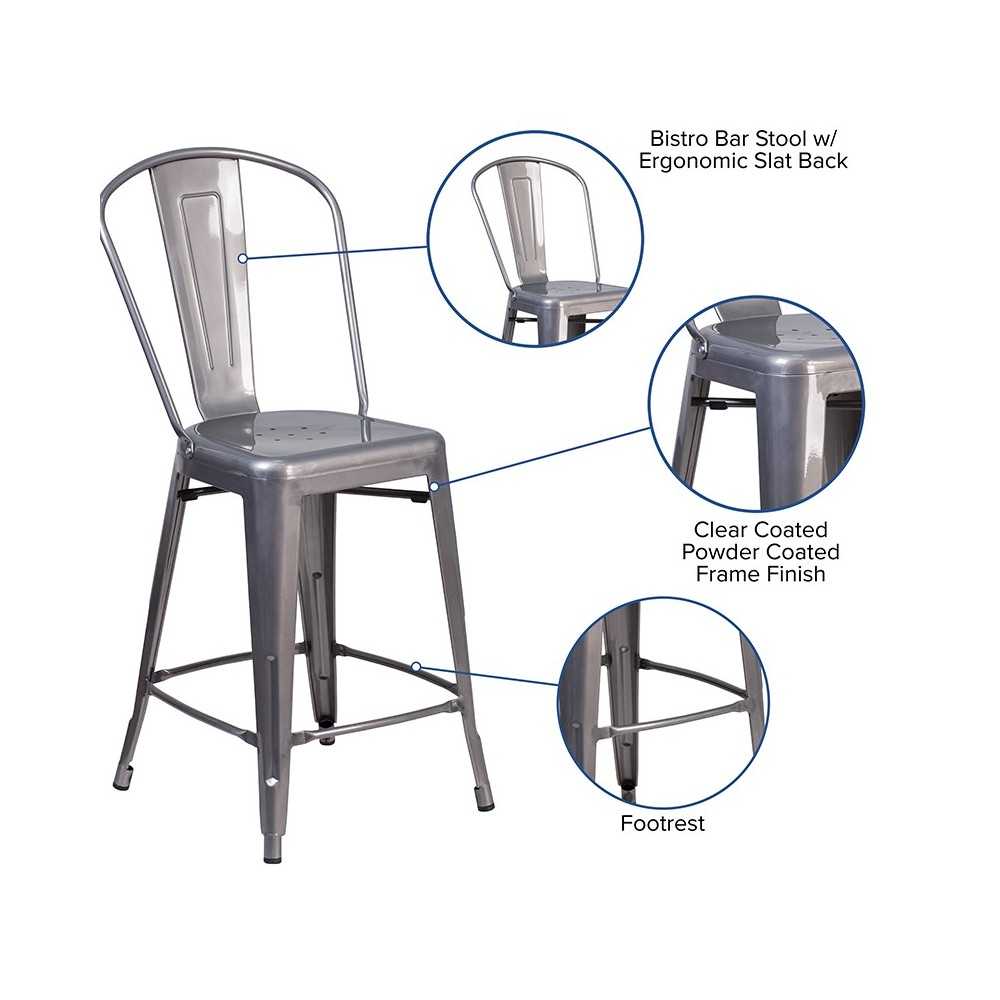 24'' High Clear Coated Indoor Counter Height Stool with Back