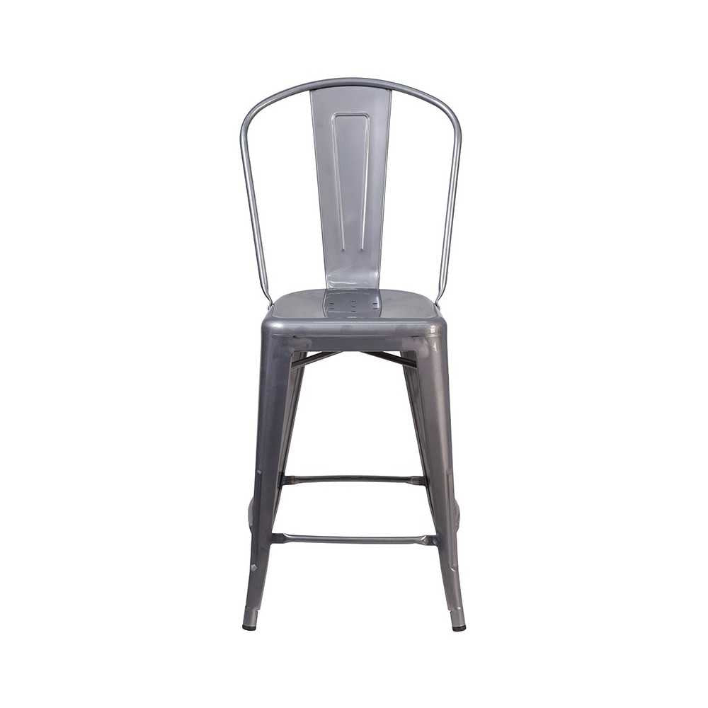 24'' High Clear Coated Indoor Counter Height Stool with Back