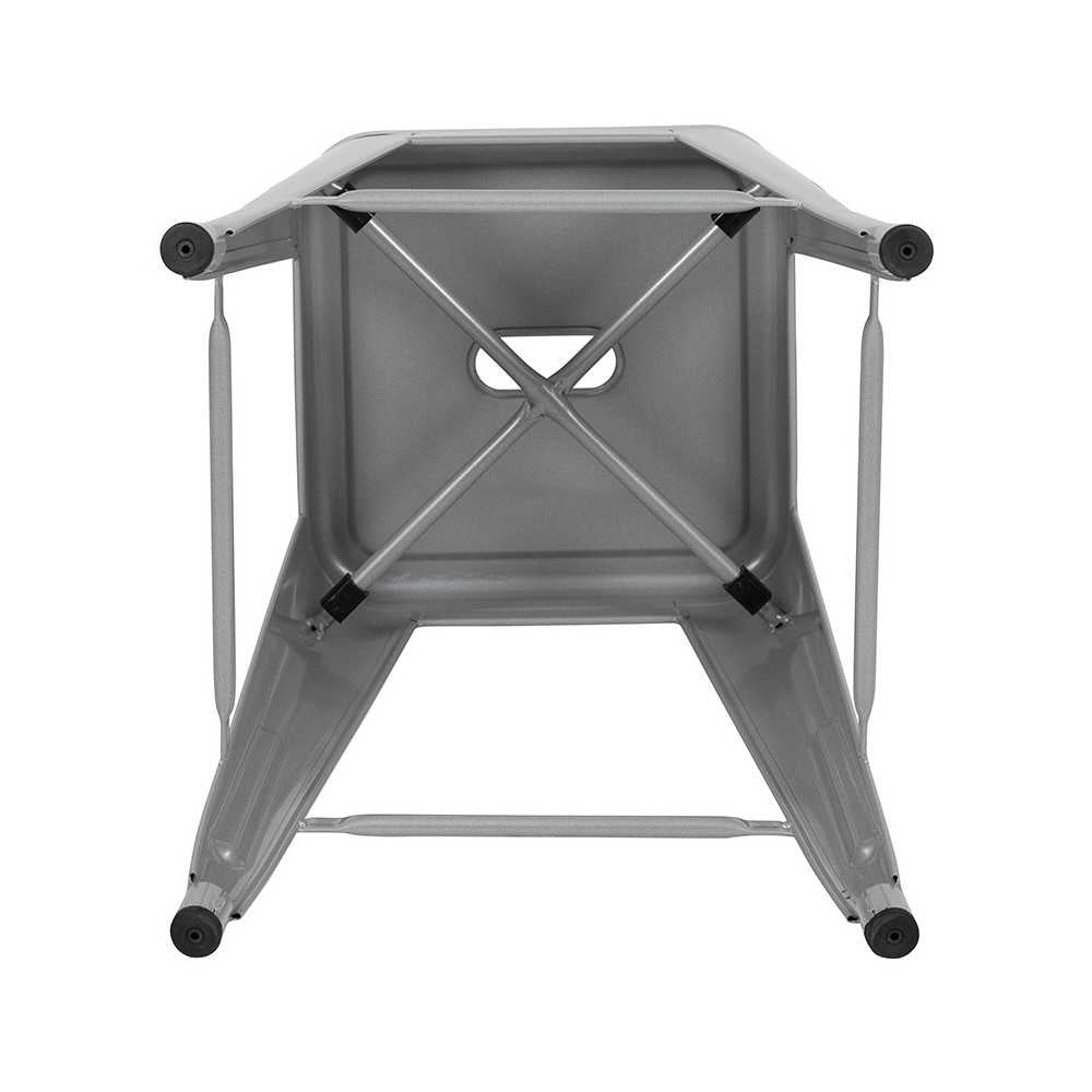 24" High Metal Counter-Height, Indoor Bar Stool with Wood Seat in Silver - Stackable Set of 4