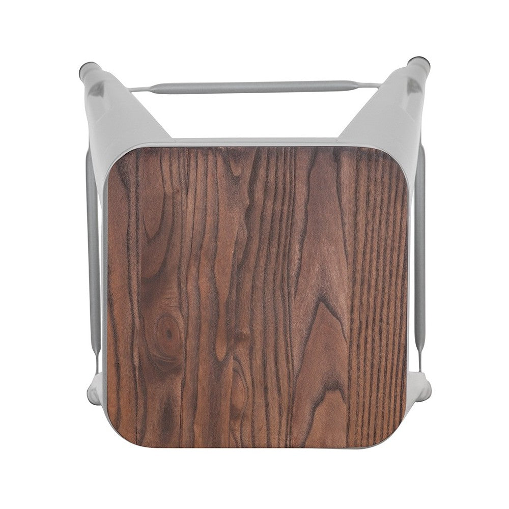 24" High Metal Counter-Height, Indoor Bar Stool with Wood Seat in Silver - Stackable Set of 4