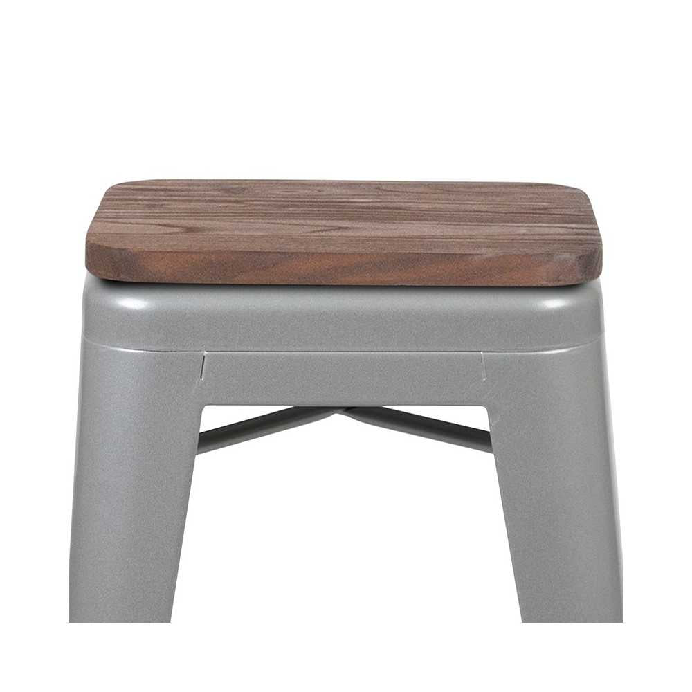 24" High Metal Counter-Height, Indoor Bar Stool with Wood Seat in Silver - Stackable Set of 4