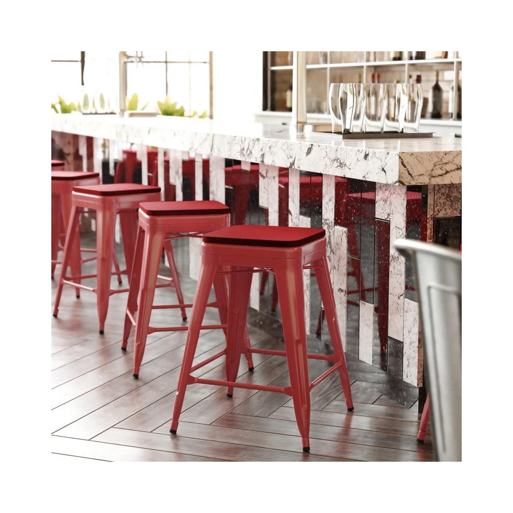 24" Red Stool-Red Seat